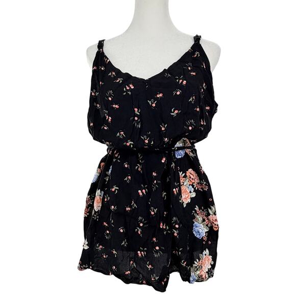 torrid Tops - Torrid Floral Peplum Blouse Women Size 2 Black Boho Tie Waist Sleeveless Top